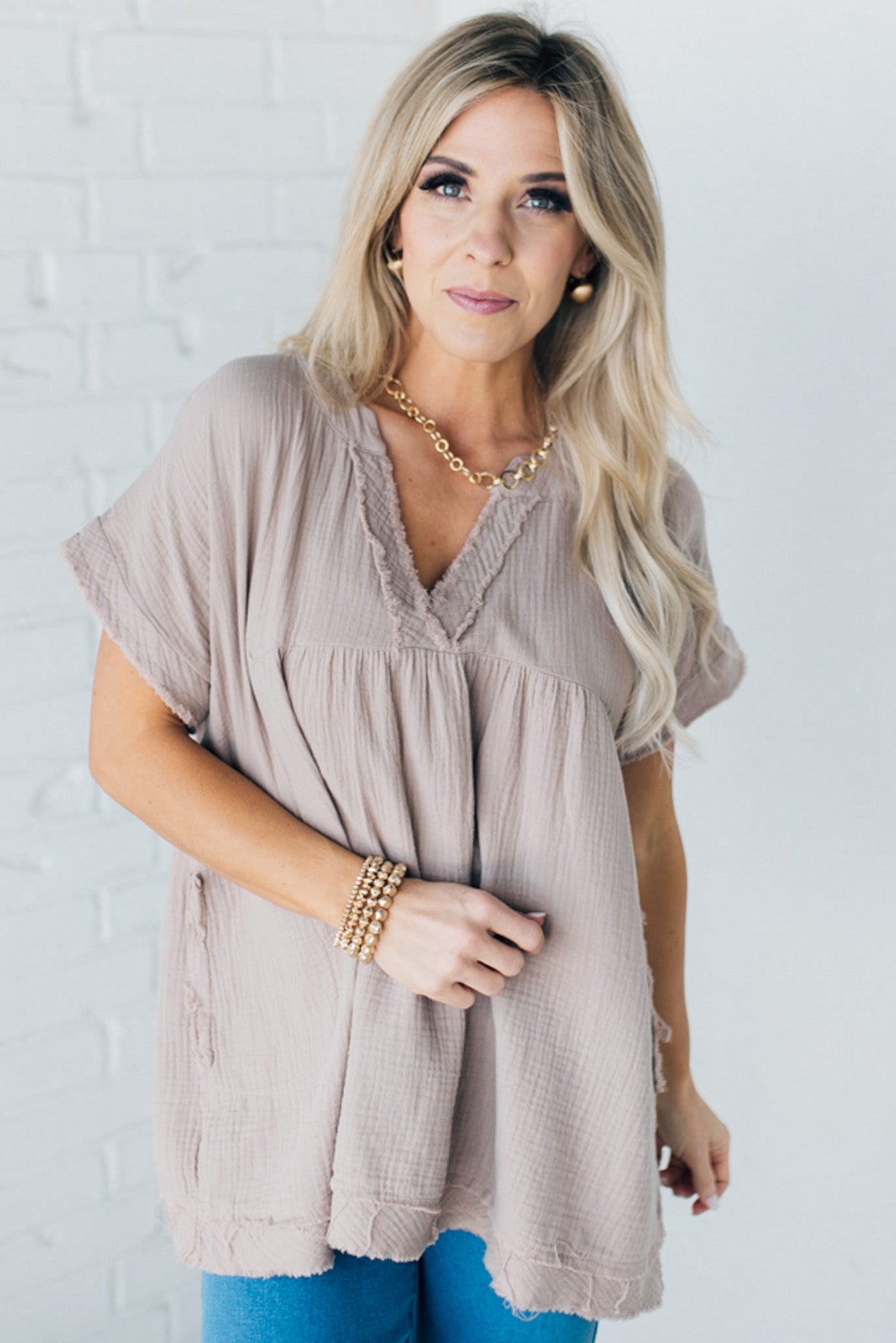 Coleen - Raw Edge Gauze Top